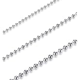 FOSIR 3Pcs Stainless Steel Silver Ball Chain Necklace for Men Women, Beaded Military Chains for Men, Dog Tag Necklace Chains Set, Mens Necklaces 18-30 Inches, 2mm/3mm/4mm/5mm Width