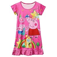 Moebao Little Girl Pajamas Children Cartoon Pajamas Girl Comfortable Loose Pajamas Girl Printed Princess Skirt 3y - 8y Rose
