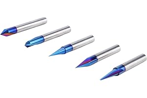 Eminchu CNC Wood Carving Router Bit, 5 Pcs 1/4 Inch Shank Engraving Bit Set, 15, 20, 30, 60, 90 Degree Set with Premium Alloy