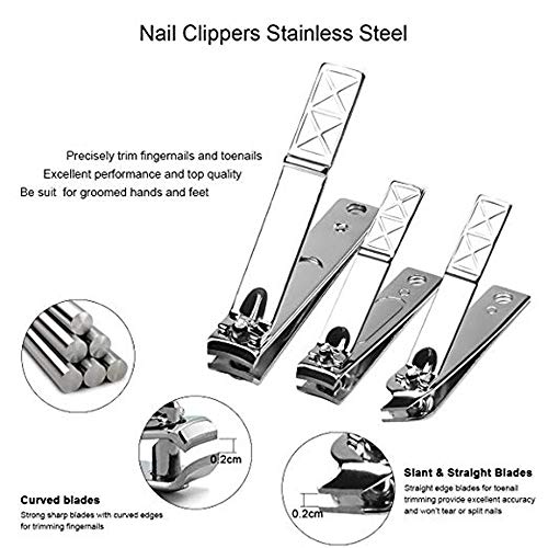 ONDY Professional Stainless Steel Nail Clipper Set Nail Tools Manicure & Pedicure Set of 18pcs - Travel & Grooming Kit with Fine PU Leather Travel Case (Rose Red) - Thumbnail 4