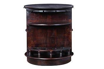 Desi Meubles Sheesham Wood Round Bar Cabinet in Walnut