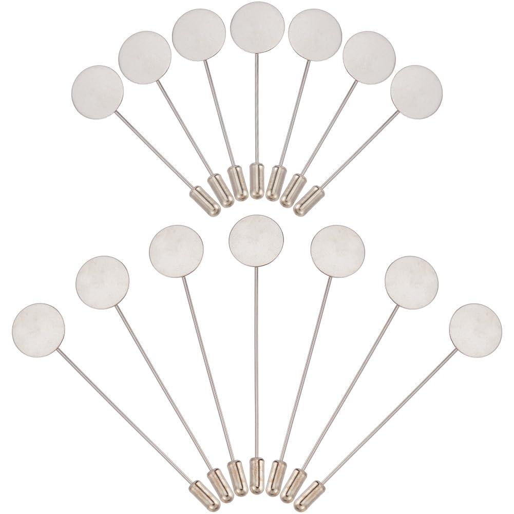 SUNNYCLUE 1 Box 60Pcs Flat Brooch Stick Pin Round Tray Lapel Pin Bulk Brass Safety Brooch Findings Hat Pin Scarf Silver Brooch Pins Needle for Crafts Suit Tie Hat Scarf DIY jewellery Making Accessorie