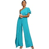 Mother of The Bride Jumpsuit Chiffon One Shoulder Ruffles Wedding Guest Pantsuit for Women