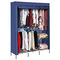 Korie Portable Clothes Closet Wardrobe Storage Double Rod Freestanding Closet with Non-Woven Fabric, Quick and Easy to Assemble (US Stock) (Navy)