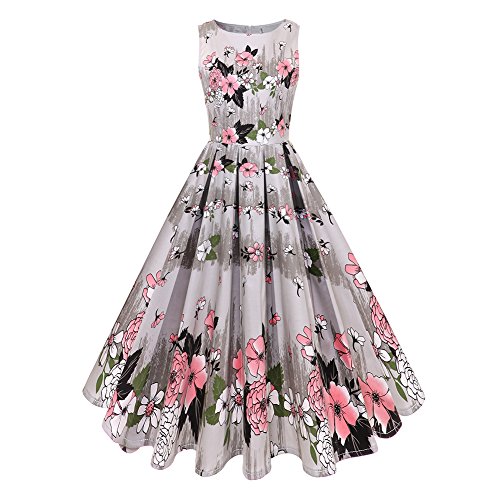 Ibaste womens 1950s vintage hepburn dresses ladies floral print m…