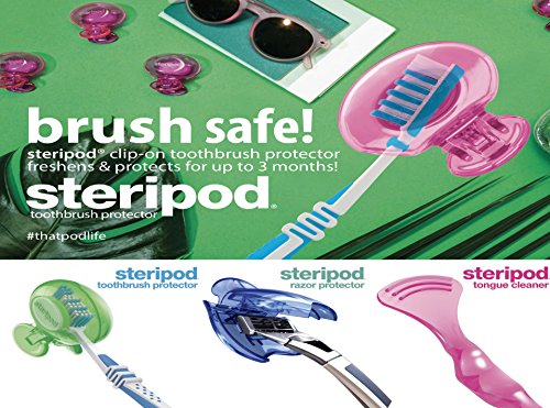 image for Steripod Clip-on Toothbrush Protector (2-Pack Green & Red) I Protects 