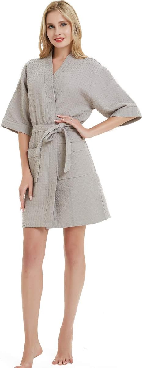 Women Cotton Bathrobe, Soft Honeycomb Waffle Weave Cloth Bath Shower Spa Robe