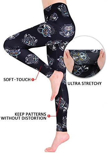 FINEMORE Women High Waist Printed Leggings Stretchy Yoga Leggings Plus Size L-XL(US 12-18) Black Owl