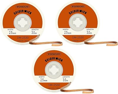 TOWOT Solder Wick Desoldering Wick SW-2530 0.10'' x 9.8' 3 Pcs Copper Braided