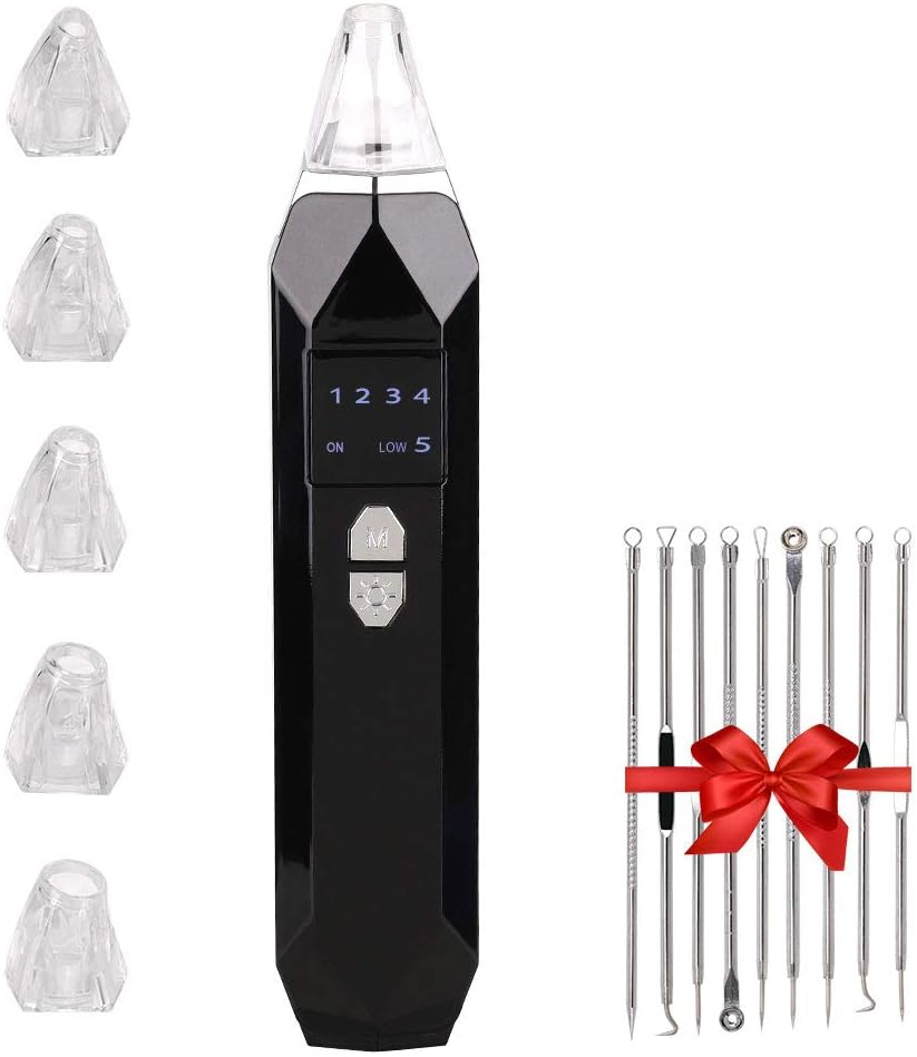 HALOVIE Blackhead Remover Vacuum Pore Cleaner Blackhead Extractor USB Rechargeable Black Head Tool Remover with 5 Replaceable Heads Acne Removal Tool for Women Men