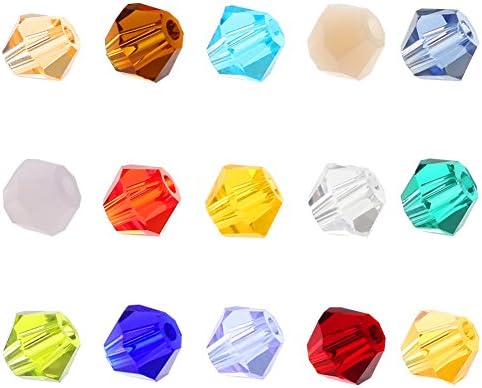 Chunkai Wholesale 4mm Faceted Bicone Crystal Glass Clear Beads In Bulk 15 Colors for Jewelry Making DIY Bracelet with Container Box (1500PCS)