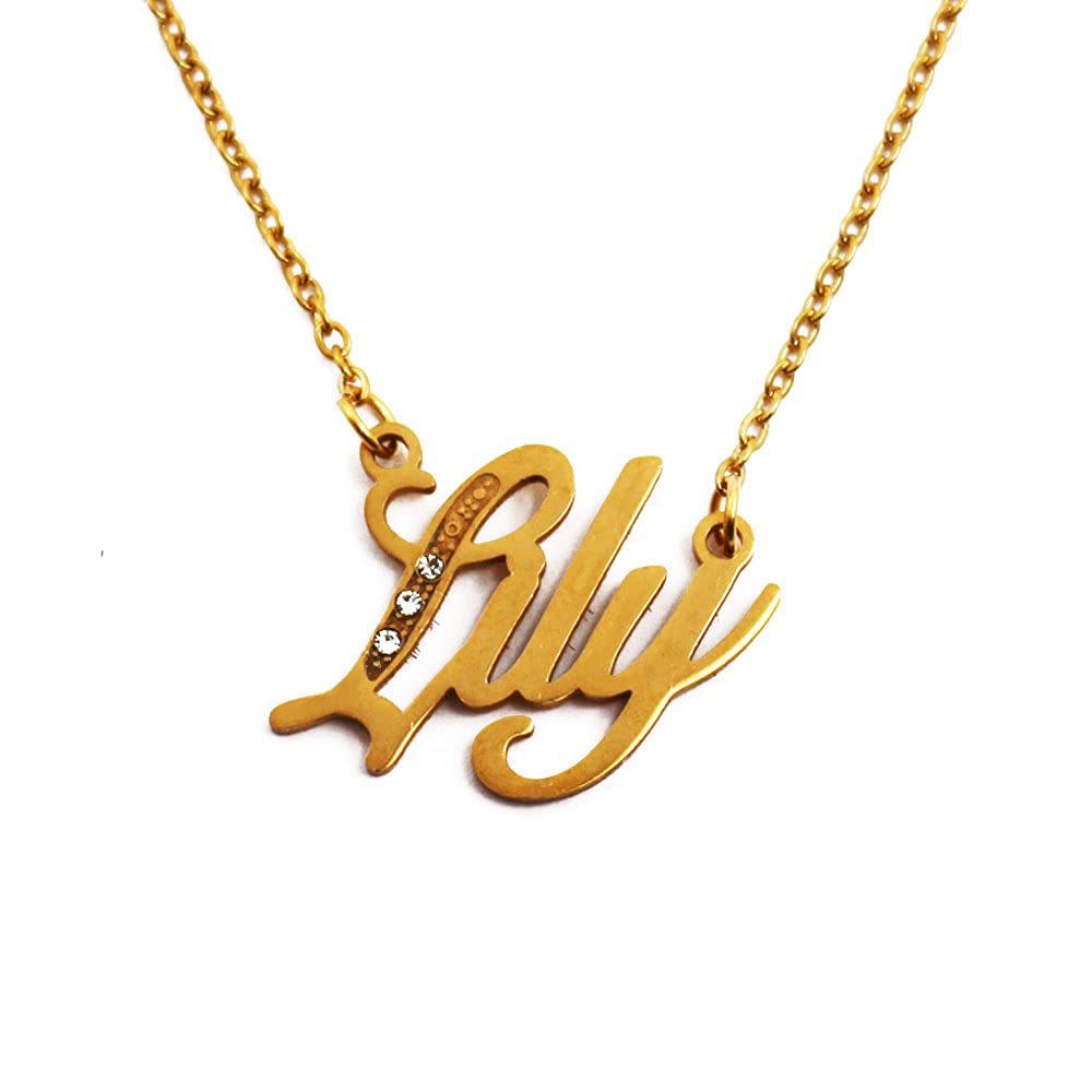 Kigu Name Necklace Lily - Gold Tone - Custom Name Necklace - Personalised Jewellery for Ladies- Customised Jewellery for Girls- Custom Pendant Lily