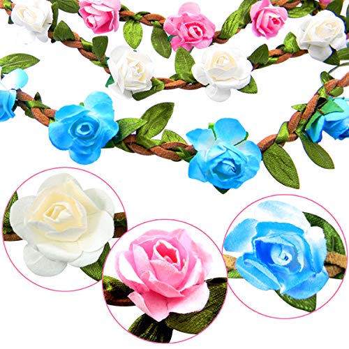 Shells 5PCS Multicolor Daisy Bohemian Flower Headband Crown Hair Wreath Bridal Headpiece with Adjustable Elastic Ribbon