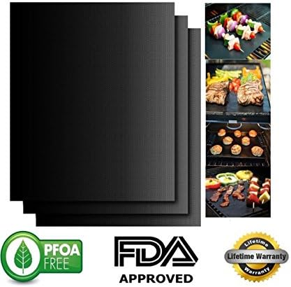 BBQ Grill Mat- Heavy-Duty Non-Stick BBQ & Grilling Sheet -Set of 3 Reusable, Durable, Heat Resistant Barbecue Sheets For Grilling Meat, Veggies, Seafood ,FDA Approved - 15.75 x 13 Inch