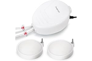 Orlushy Silent Aquarium Air Pump, Dual Outlet Adjustable Oxygen Aerator with 2 Air Stones Airline Tubing Check Valves for up to 600 Gallon Fish Tank, Hydroponic Bucket System, Bedroom Bubble Wall