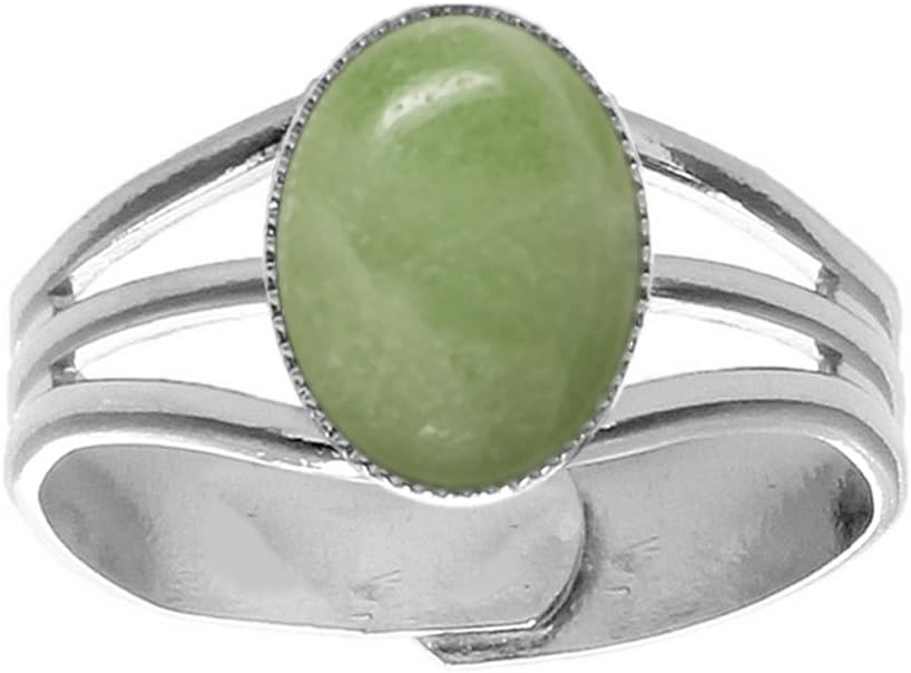 10x8mm Oval Genuine Amazonite Cabochon Silver Plated Adjustable/Expandable Ring