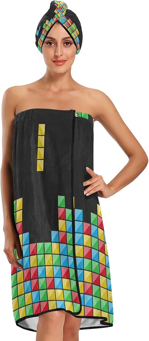 Velcro Towel Wrap For Women Color Game Threedimensional Block Towel