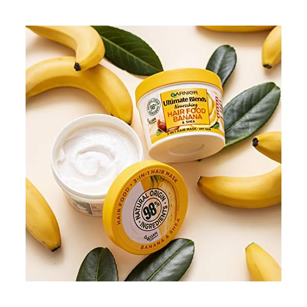Garnier-Ultimate-Blends-Hair-Food-Banana-3-in-1-Nourishing-Hair-Mask-Conditioning-Treatment-Leave-in-Conditioner-for-Dry-Hair-Vegan-Formula-98-Natural-Ingredients-No-Silicones-390-ml Garnier Ultimate Blends Hair Food, Banana 3-in-1 Dry Hair Mask Treatment, 390ml