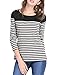 Allegra K Women's Long Sleeve Tops Slim Fit Round Neck Top Spring Fall Trendy Casual Striped Shirt Medium Gray
