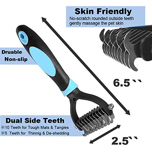 LUKACY Dematting Comb,Dematting Brush Dog Undercoat Rake mat Remover Dog 2 Sided Shedding V Rake - Thumbnail 4