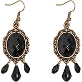 Gothic Crystal Cameo Earrings Vintage Hollow Out Tassel Earrings Colourful Crystal Dangle Earrings Punk Vampire Dark Halloween Fashion Jewelry for Women
