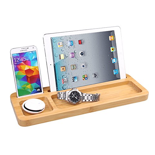 Woodluv Desktop Organiser Universal Tablet iPad Smartphone Stand Rack with Accessories Holder