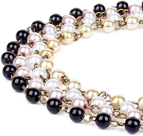 Handmade Mixed Color Glass Pearl Beads Chains with Antique Bronze Iron Eyepins For Necklaces Bracelets Making