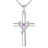 AmorAime 925 Sterling Silver Cross Necklace for Women Heart Necklaces for Mother for Festival, Vacation or Holiday
