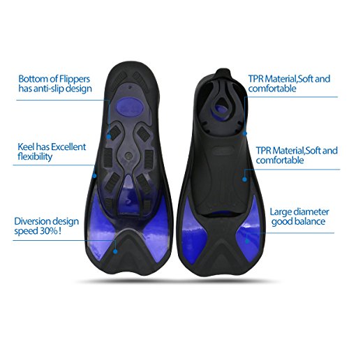 Speefish Short Blade Swim Fins for Swimming Snorkeling Diving Training (Blue, XL (US 10.5-11.5))