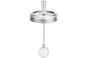 WIXITOOL Mason Jar Lid with Honey Dispenser Dipper, 1 PCS Regular Mouth Canning Lid and Ring for Ball or Kerr Jars, Stainless Steel Honey Stirrers Lid with Honeycomb Cover for Honey Pot Container