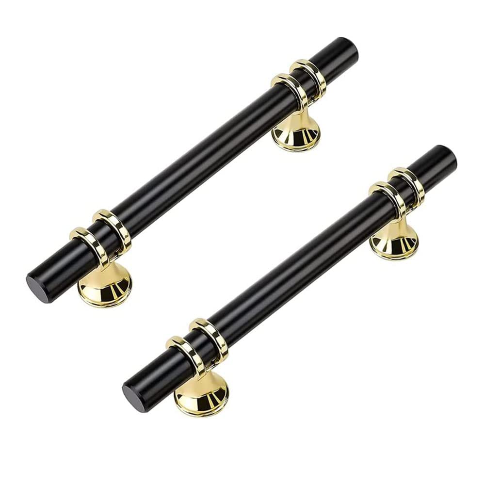 goldenwarm 5Pack Black and Gold Cupboard Handles Black Door Handles 96mm Gold Kitchen Handles-LS6852BK&GD96 Wardrobe Handles Aluminum Alloy Kitchen Cupboard Handles