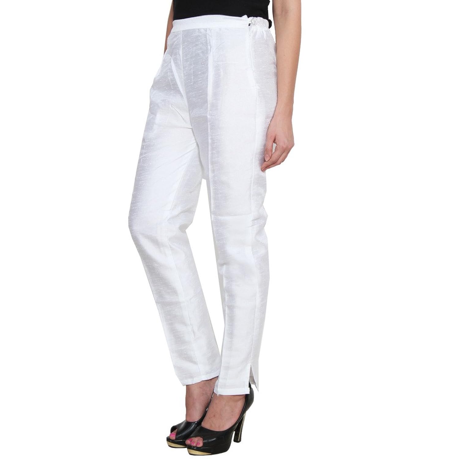 numbrave white raw silk pants with full length cotton lining for women