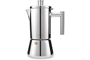 Easyworkz Diego Stovetop Espresso Maker Stainless Steel Italian Coffee Machine Maker 6Cup 10 oz Moka Pot Induction Espresso Pot