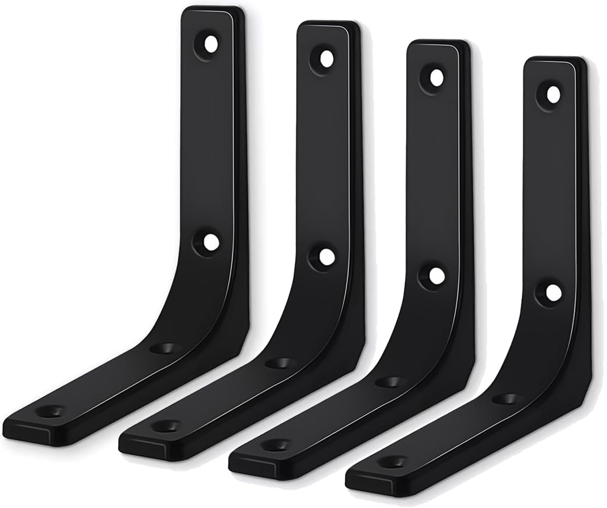 ZiYuya 4PCS Shelf Bracket, Right Angle Corner Brackets Heavy Duty Shelf Support L Bracket for Shelf, Wall Corner Hanging Brace Angle Shelving Shelf Brackets (Black, 3 Inch)