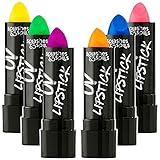 UV Glow Blacklight Lipstick - 6 Color Variety Pack, 3.7g - Day or Night Stage, Clubbing or Costume Makeup by Splashes & Spills
