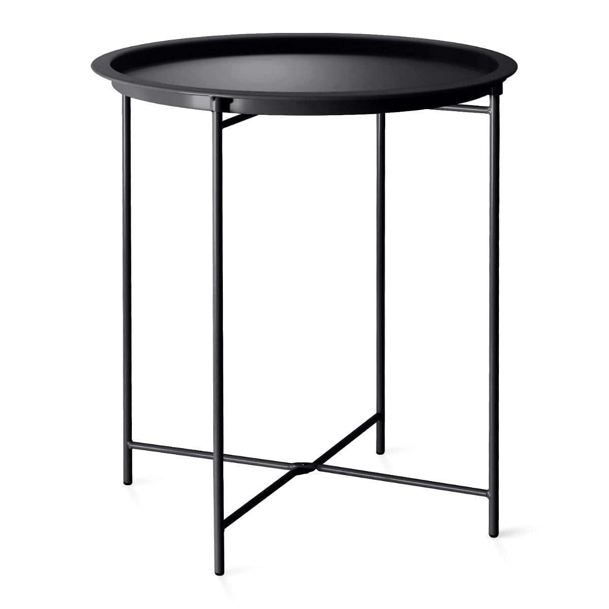 CKB LTD STEEL OUTDOOR BISTRO TRAY TABLE Foldable Rod Legs And Removable Tray Top Matt Charcoal Powder Coated Steel – Single Garden Furniture Table (Black)