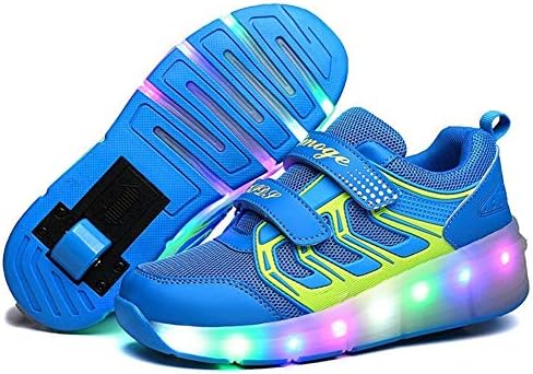 Unisex Kids USB Chargeable Skate Roller Shoes LED Single/Double Wheels Retractable Skateboarding Outdoor Sports Gymnastic Sneakers Light up Trainers Girl's Boy's