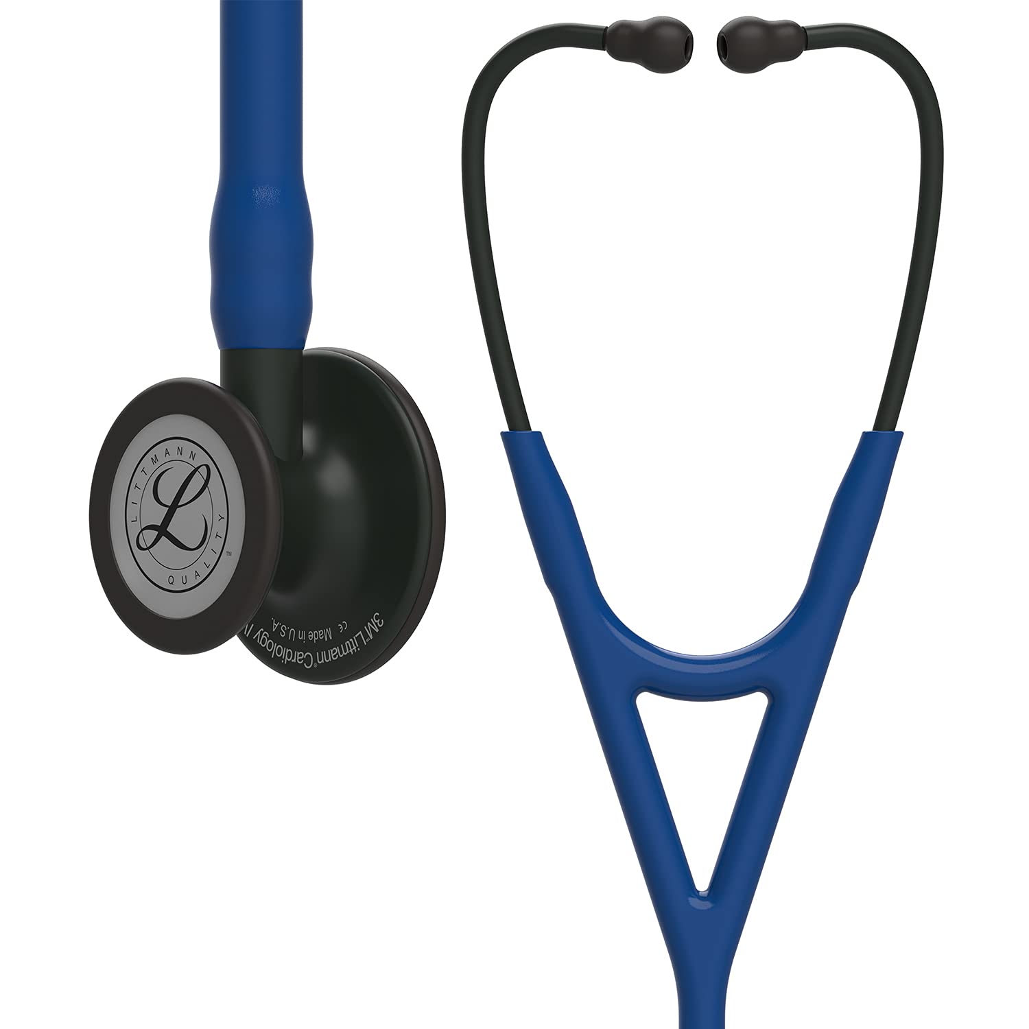 3M Littmann Cardiology IV Diagnostic Stethoscope, Black-Finish Chestpiece, Navy Blue Tube, Black Stem and Headset, 27 inch, 6168 โ image 1