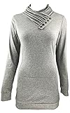 Risesun Women's Pullover Kangaroo Pocket Sweatshirt Cowl Neck Buttons Knit Top