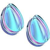 Pierced Owl Purple Iridescent Glass Tear Drop Shaped Double Flared Plug Gauges, Sold as a Pair (6mm (2GA))