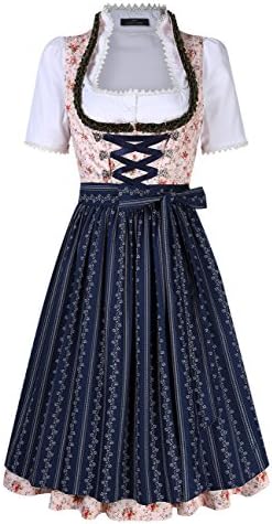 YiDing Women's German Oktoberfest Dirndl Dress Floral Lace Up with Buckle Layered Blouse Skirt Arpon Maid Dresses