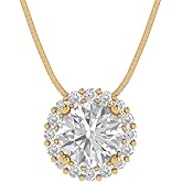 Clara Pucci 14K Yellow Gold Plated Solitaire 16" Box-Chain Necklace - Sterling Silver 1.16ct Round Cut Moissanite Pendant
