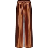 Women Satin Wide Leg Dress Pants Silk Casual Dressy Long Flowy Pants Elastic High Waisted Trousers