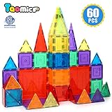 Taomics Magnetic Building Blocks 60PCS, Strong 3D Clear Tiles Children Educational Stacking Toys for Imagination Inspirational Spatial Thinking Development, Magnet Construction Blocks Playboards Set