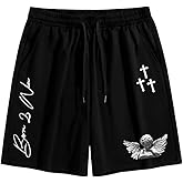 GORGLITTER Men's Designer Graphic Shorts Drawstring Waist Cool Track Gym Running Workout Shorts