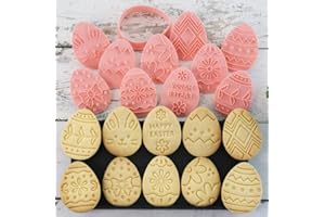 10 Pcs Easter Eggs Cookie Cutters Set with Stamps, Flower Cross Pattern DIY Baking Molds for Easter Decor and Biscuits