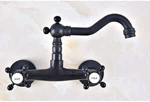 LMK Grifo Negro Aceite Bronce Latón Dos asas cruzadas Caño giratorio