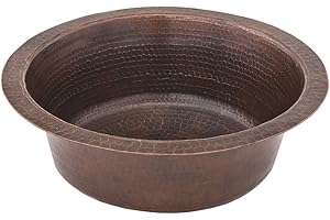 Premier Copper Products BR14DB2 14-Inch Universal Round Hammered Copper Bar Sink with 2-Inch Drain Size, Oil Rubbed Bronze