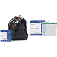Amazon Brand - Solimo Multipurpose Drawstring Trash Bags, 30 Gallon, 50 Count & Sandwich Storage Bags, 300 Count