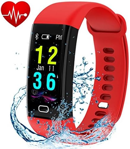Letuboner Fitness Tracker with Heart Rate Monitor,Color Screen Activity Tracker,IP68 Waterproof Smart Wristband Pedometer (red)